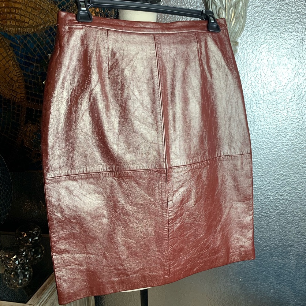 Wine colored Excelled genuine leather skirt.